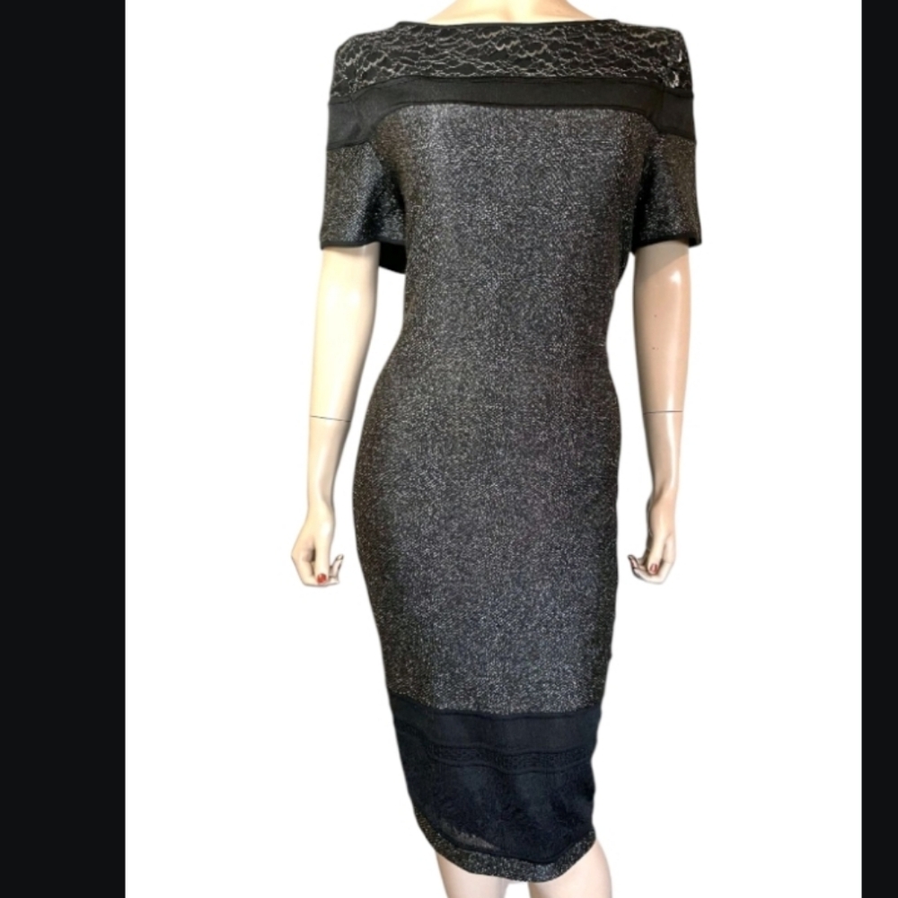 St. John S8 Sparkly Black Short Sleeve Old Money Vibes Classis Dress